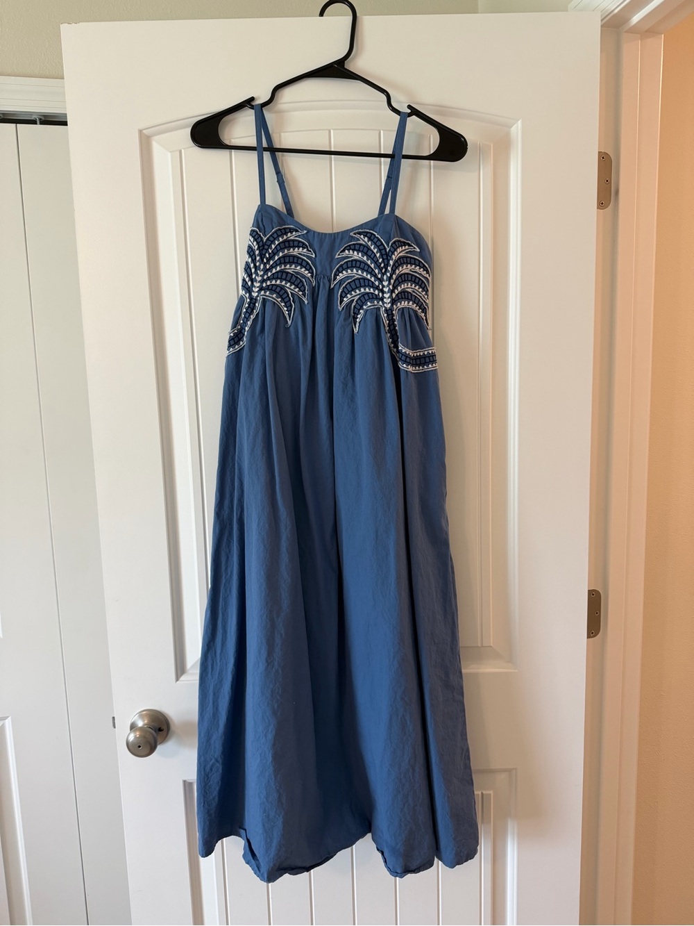 Blue Embroidered Tropical Maxi Dress